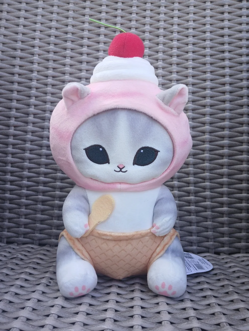 MofusadCat Toy in Pink & Gray with Cherry Hat